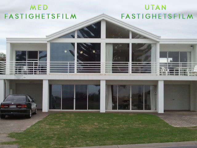FASTIGHETSFILM SÄKERHETSFILM SOLFILM PÅ FÖNSTER PÅ HUS MED OCH UTAN VS RESULTAT FÖRE EFTER